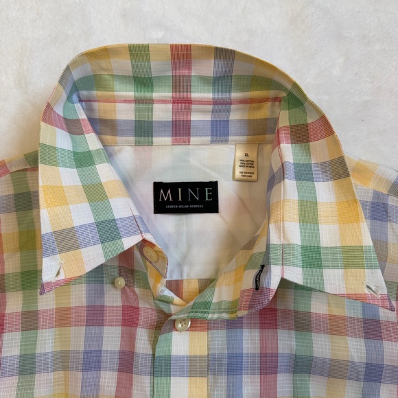 MINE Men’s Size XL  Multi-Color Pastel Gingham Plaid Button-Down Shirt - Picture 13 of 16